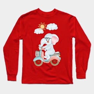 Baby Elephant Motorcycle Long Sleeve T-Shirt